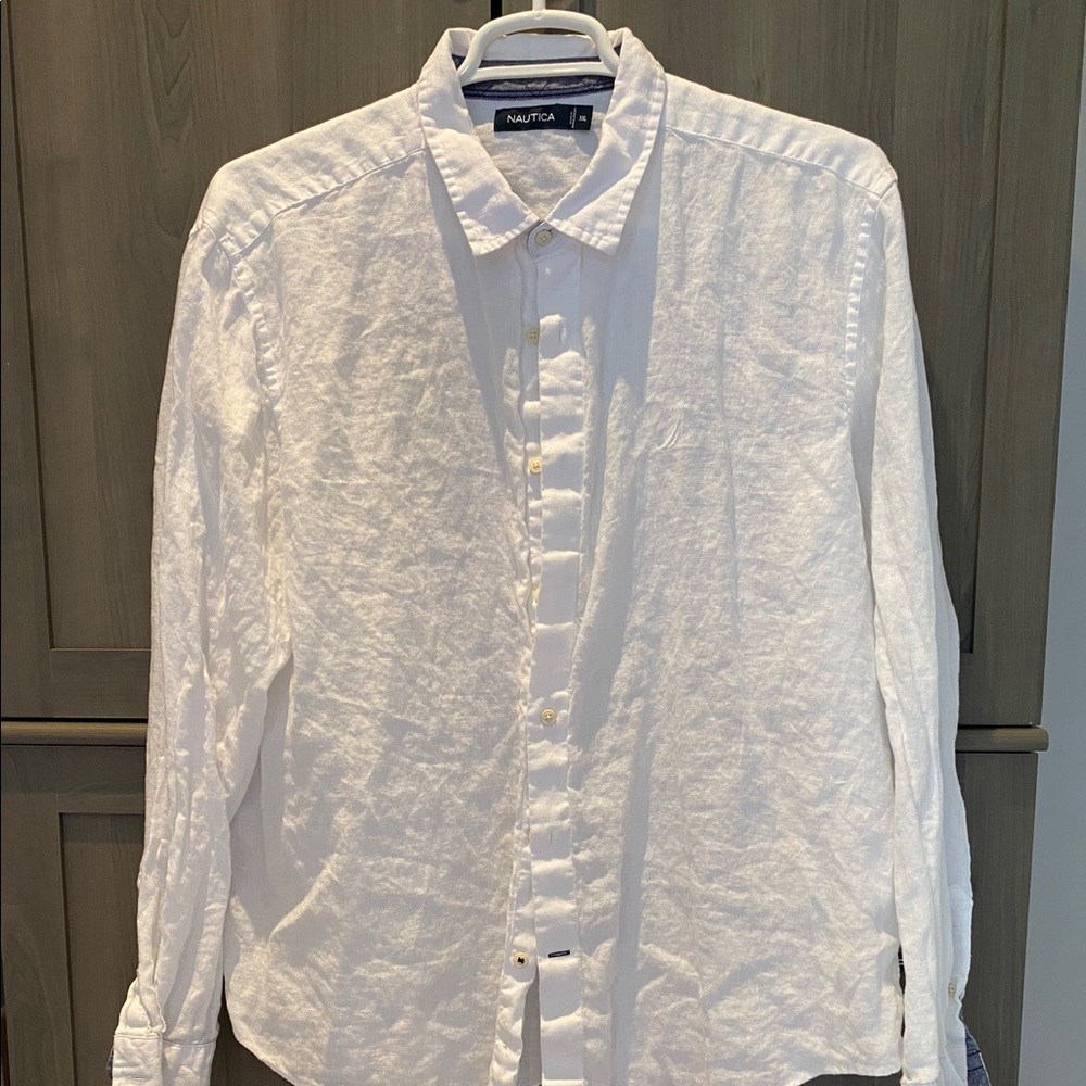 White linen Nautica button down shirt